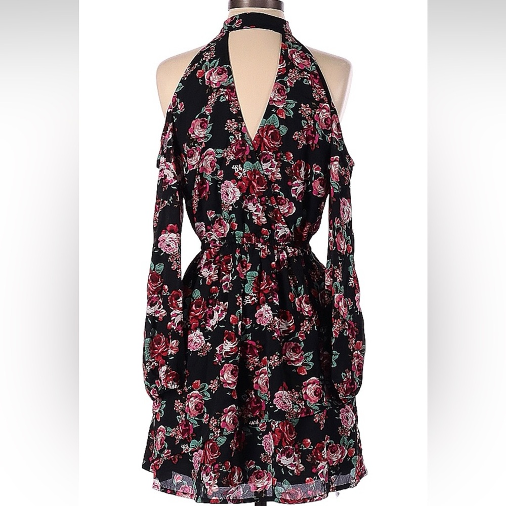 NWT Jack by BB Dakota Small Rose Floral Cut-Out Halter with Sleeves Dress